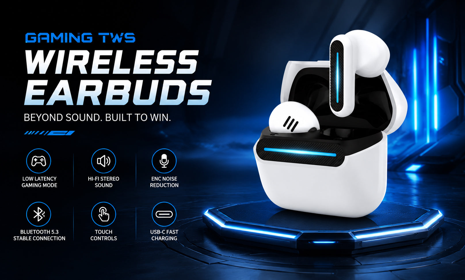 Gaming TWS Wireless Earbuds, Bluetooth 5.3, Low Latency & ENC Calling