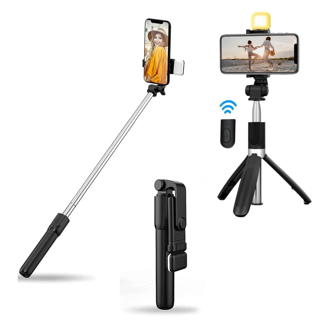 Selfie Stick Tripod With Light, 67 inch/170CM Reinforced Tripod for Mobile Phone, Multi-Functional Bluetooth Long Selfie Stick for Travel, Vlogging, Compatible with iPhone and All Smartphones