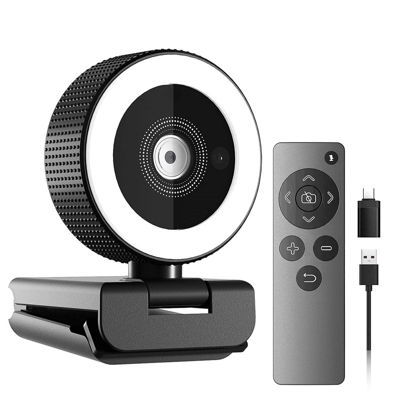 Web Camera 2K Ultra HD Lens with Microphone USB Web Cam for Laptop PC with Ring Light and Remote Control, Dual Mic, 8X Digital Zoom, Privacy Cover Web Cameras for Desktop
