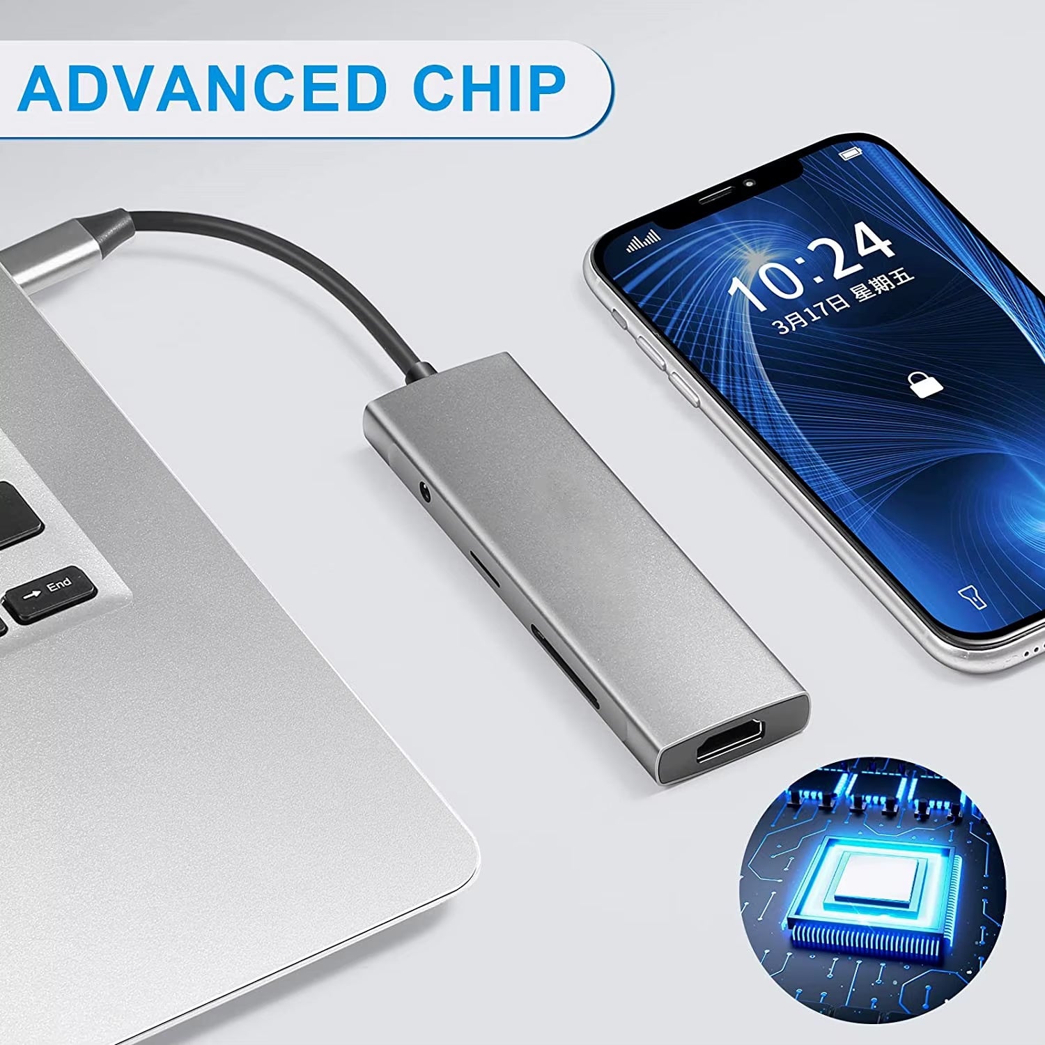 USB-C Hub Dock 9-in-1 Aluminium Type-C Adapter with 4K HDMI, Ethernet 1000mbps Port, 3 USB 3.0, USB-C Power Delivery, 3.5mm Audio only, TF/SD Card Reader, Mac & Windows USB-C Devices