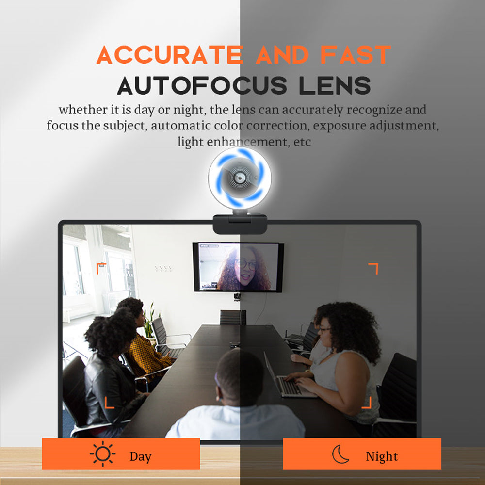 Web Camera 2K Ultra HD Lens with Microphone USB Web Cam for Laptop PC with Ring Light and Remote Control, Dual Mic, 8X Digital Zoom, Privacy Cover Web Cameras for Desktop