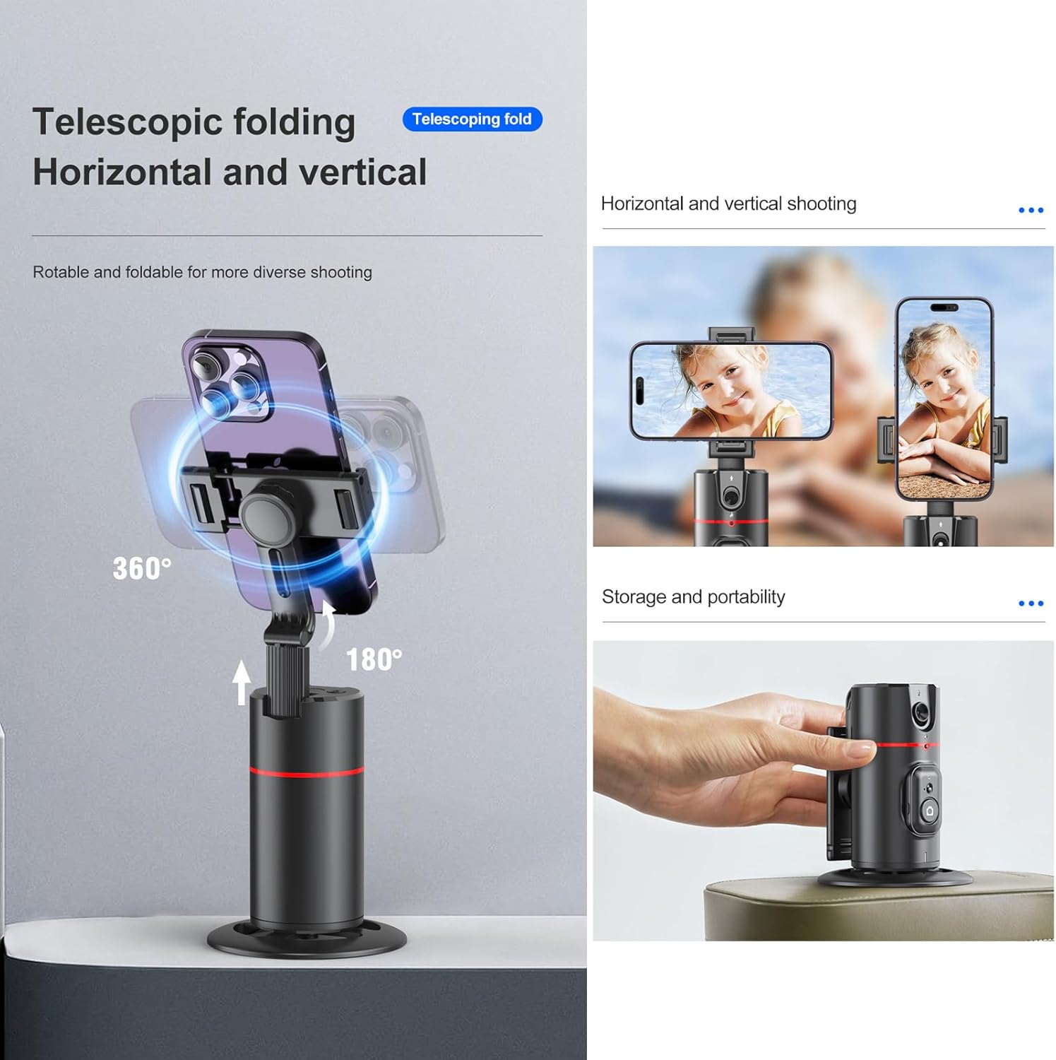 360° Auto Face Tracking Phone Holder with Remote & Gesture Control – Smart Rotating Phone Stand for Video Recording, Reels, Live Streaming & Vlogging (No App Required)