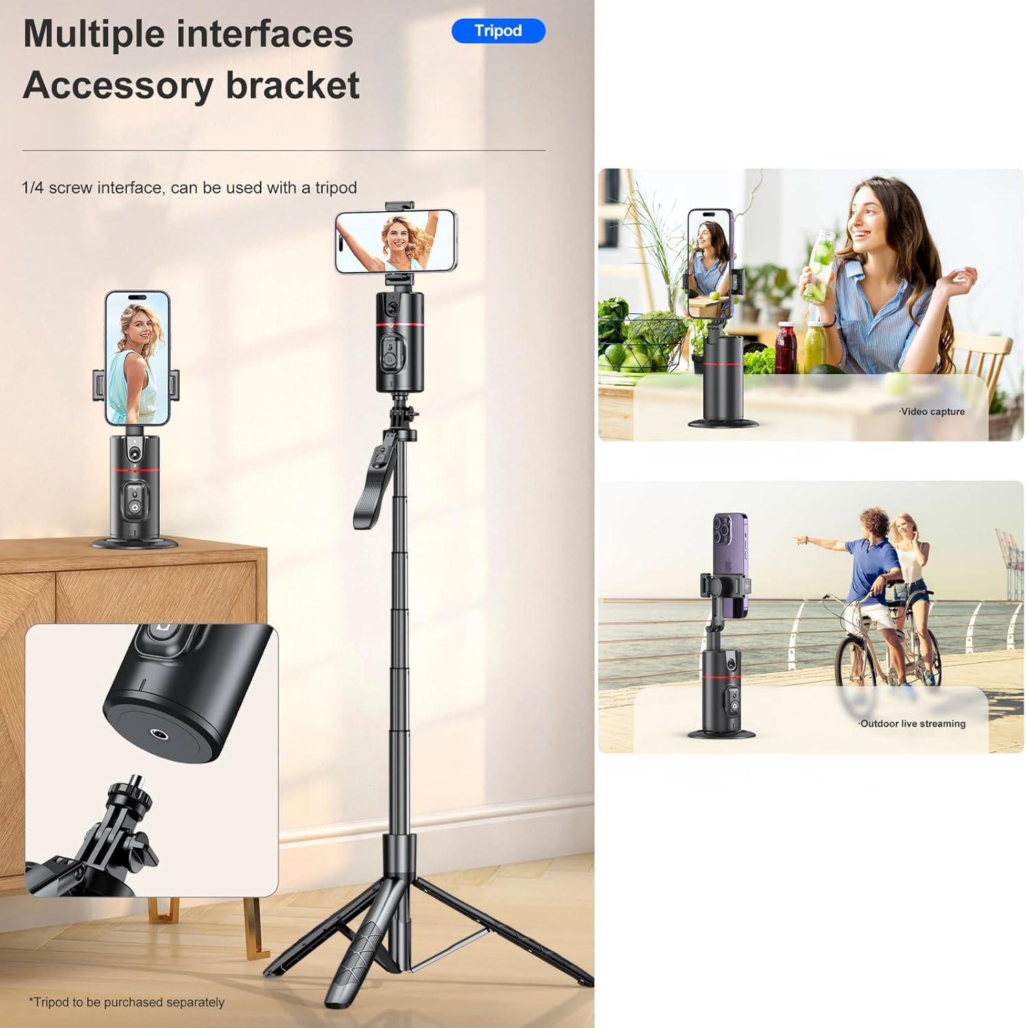 360° Auto Face Tracking Phone Holder with Remote & Gesture Control – Smart Rotating Phone Stand for Video Recording, Reels, Live Streaming & Vlogging (No App Required)
