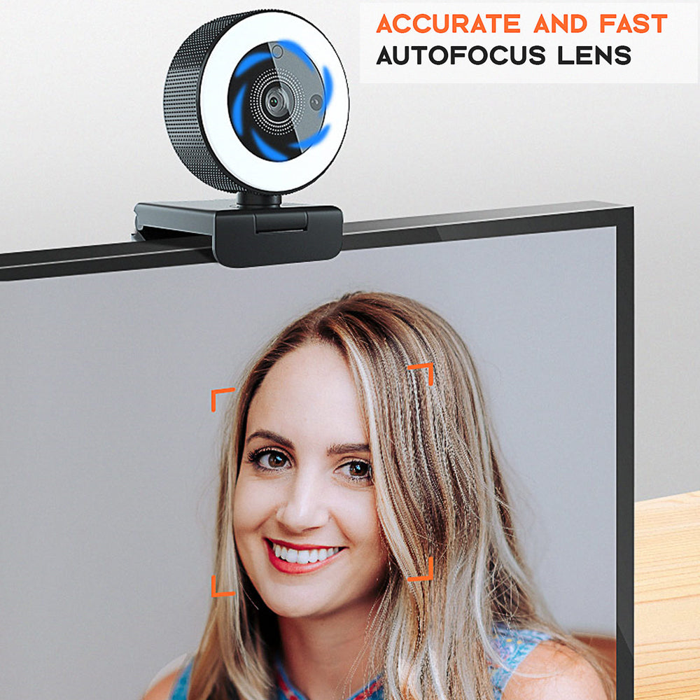 Web Camera 2K Ultra HD Lens with Microphone USB Web Cam for Laptop PC with Ring Light and Remote Control, Dual Mic, 8X Digital Zoom, Privacy Cover Web Cameras for Desktop
