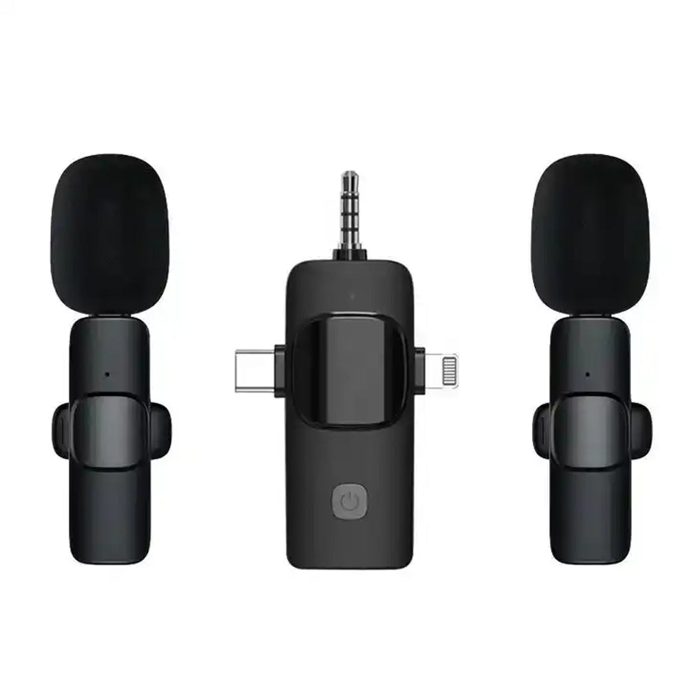 3 in 1 Wireless Microphone, Noise Cancellation Lapel Wireless Mic for YouTubers, Video Recording, Facebook, Compatible for Type-C Android/iPhone/Cameras/Laptop (Dual Channel Version)