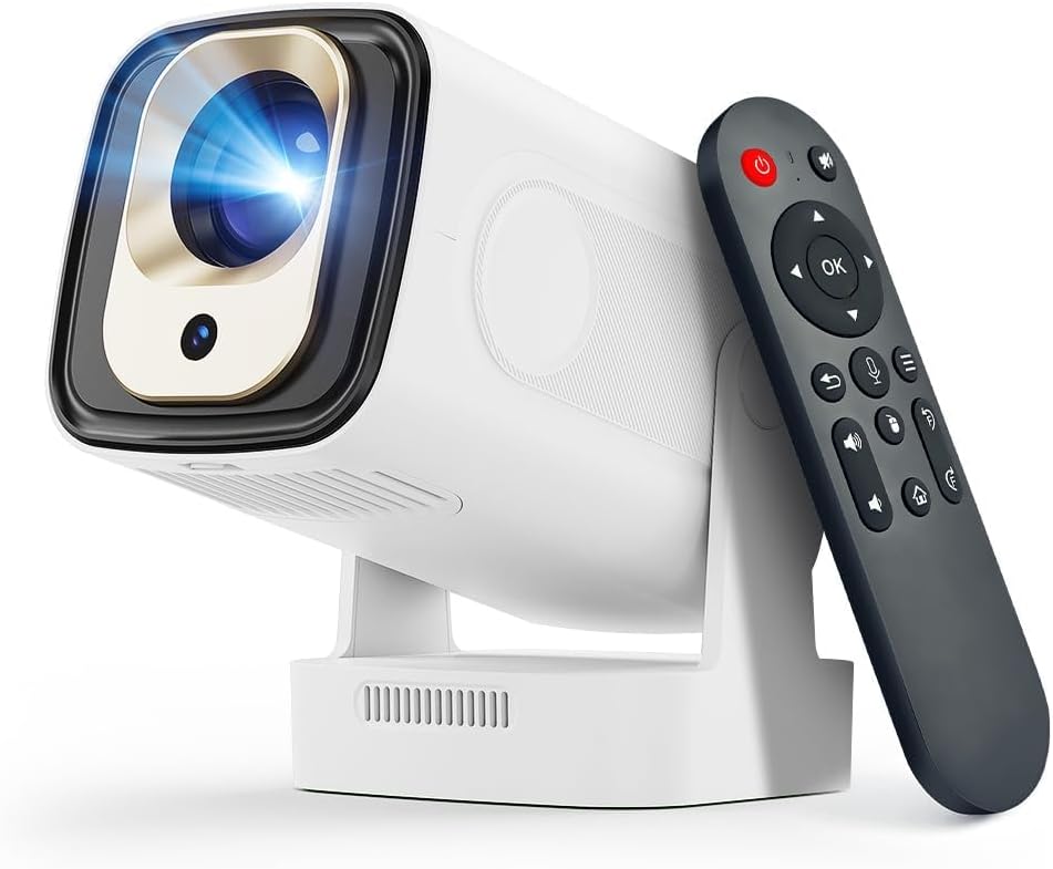1080p Native Mini Smart Projector with 4K Support, Portable Projector with Wifi 6 and Bluetooth 5.4, 5W Speaker, Built in Apps, Voice Control, Outdoor Movie Projector