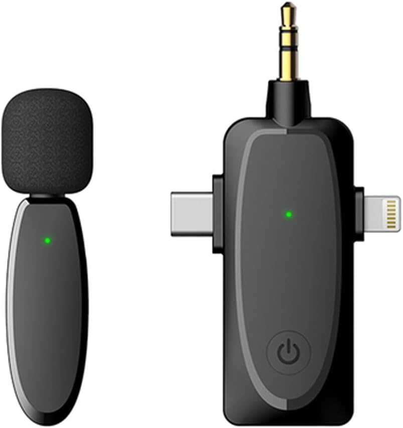Wireless Microphone All-in-One 3-Port Mini Lavalier Mic – 2.4G Wireless, 20m Range, 1-Drag-1 Clip-On Lapel Mic for Smartphone, Camera, Vlogging, YouTube, Interviews & Content Creation (Single Mic)