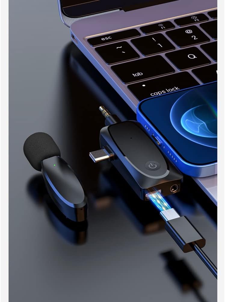 Wireless Microphone All-in-One 3-Port Mini Lavalier Mic – 2.4G Wireless, 20m Range, 1-Drag-1 Clip-On Lapel Mic for Smartphone, Camera, Vlogging, YouTube, Interviews & Content Creation (Single Mic)