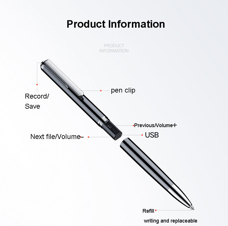Digital Audio Note-Taking Pen 32GB with Voice Activation, MP3 Playback & Noise Reduction